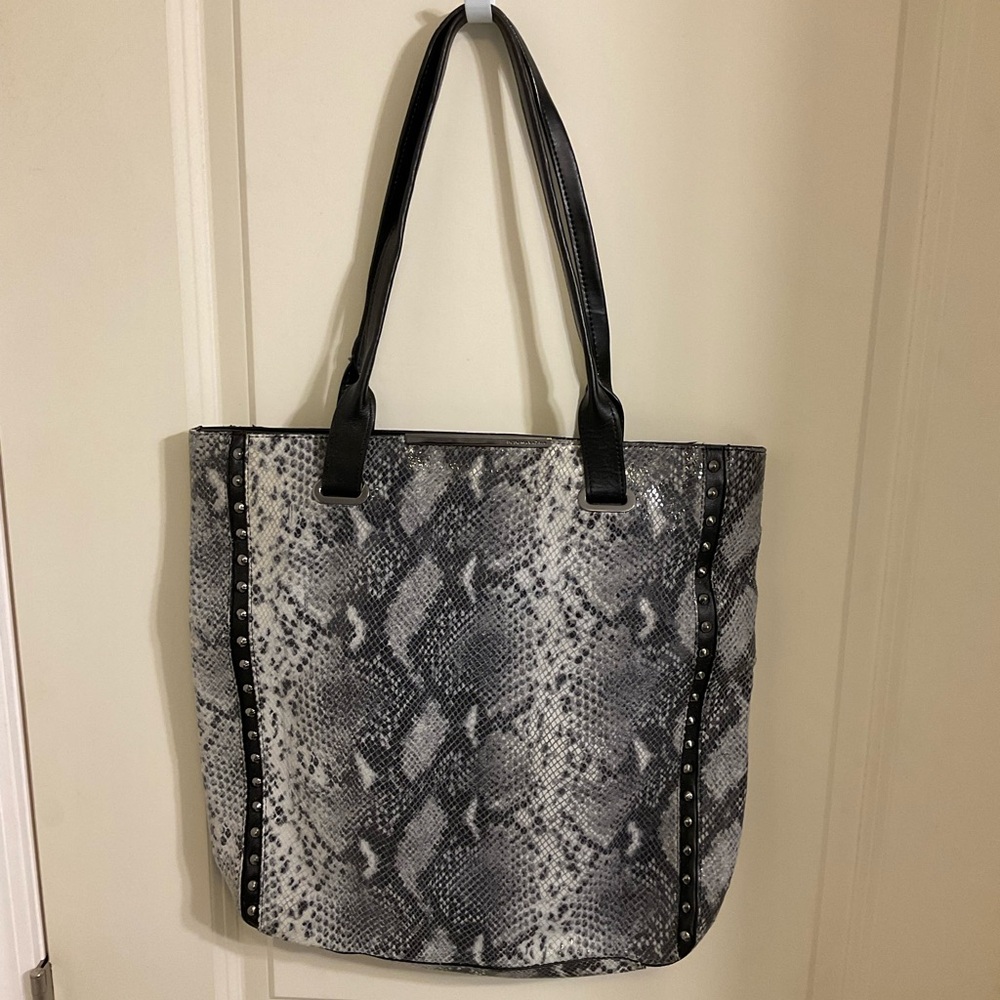 BCBGMaxAzria Monochrome Snakeskin Leather Tote Bag